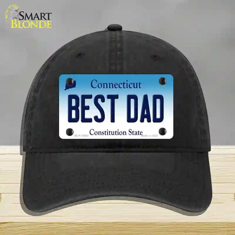 HAT07-MLP-10928 Best Dad Connecticut Novelty License Plate Hat, Unconstructed Cotton - Black
