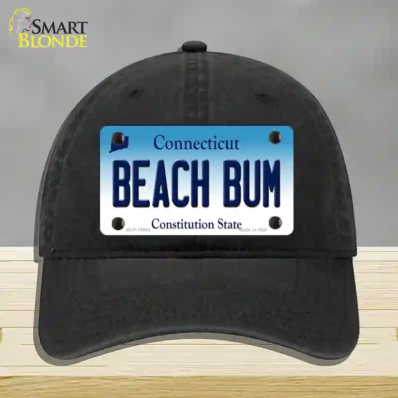 HAT07-MLP-10930 Beach Bum Connecticut Novelty License Plate Hat, Unconstructed Cotton - Black