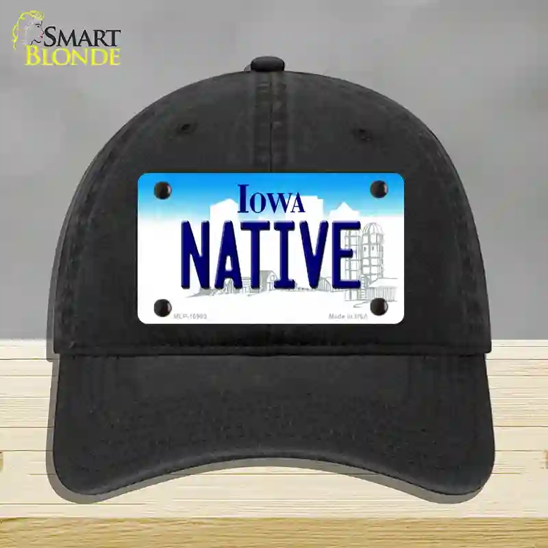 HAT07-MLP-10963 Native Iowa Novelty License Plate Hat, Unconstructed Cotton - Black