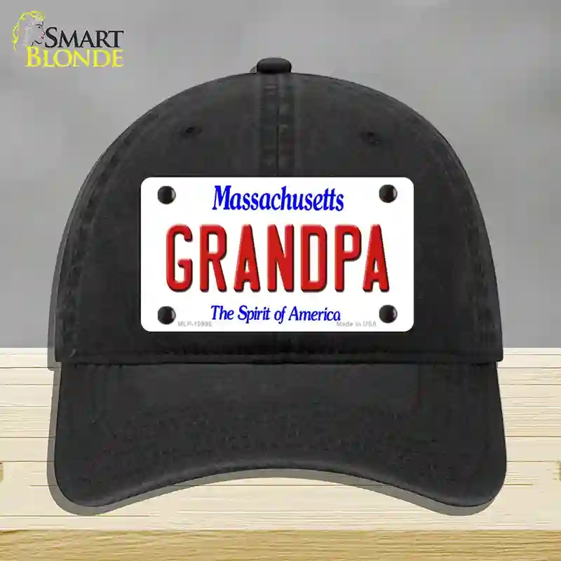 HAT07-MLP-10998 Grandpa Massachusetts Novelty License Plate Hat, Unconstructed Cotton - Black