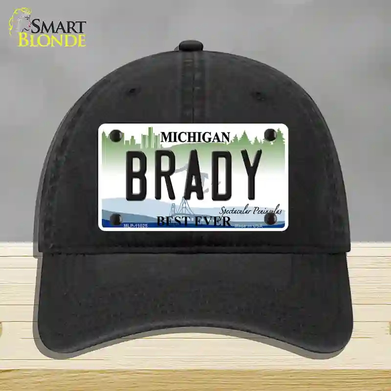 HAT07-MLP-11025 Brady Michigan Novelty License Plate Hat, Unconstructed Cotton - Black