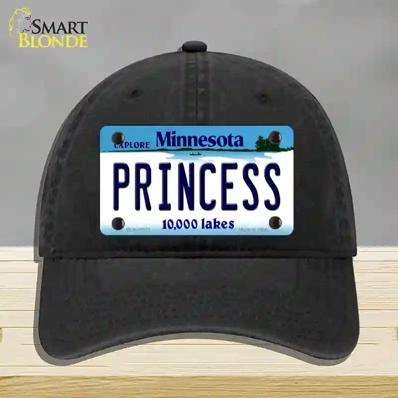 HAT07-MLP-11072 Princess Minnesota State Novelty License Plate Hat, Unconstructed Cotton - Black