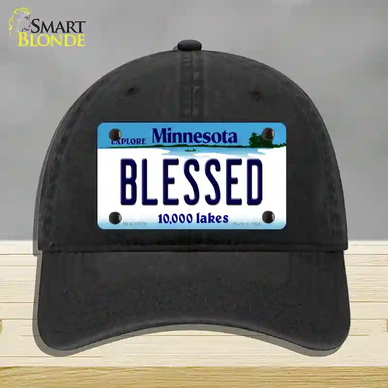 HAT07-MLP-11074 Blessed Minnesota State Novelty License Plate Hat, Unconstructed Cotton - Black