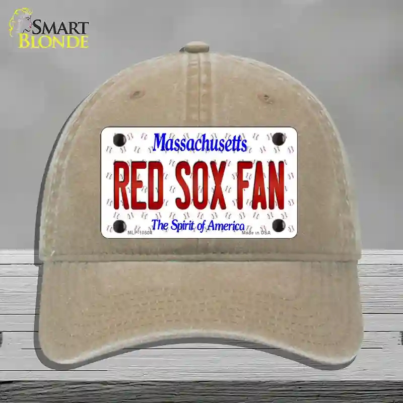HAT09-MLP-10804 Red Sox Fan Massachusetts Novelty License Plate Hat, Unconstructed Cotton - Khaki