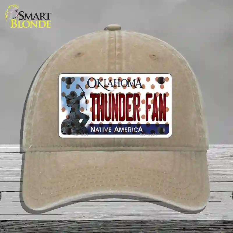 HAT09-MLP-10868 Thunder Fan Oklahoma Novelty License Plate Hat, Unconstructed Cotton - Khaki