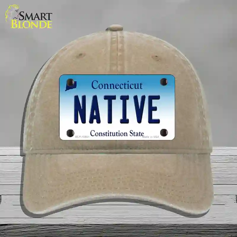 HAT09-MLP-10921 Native Connecticut Novelty License Plate Hat, Unconstructed Cotton - Khaki