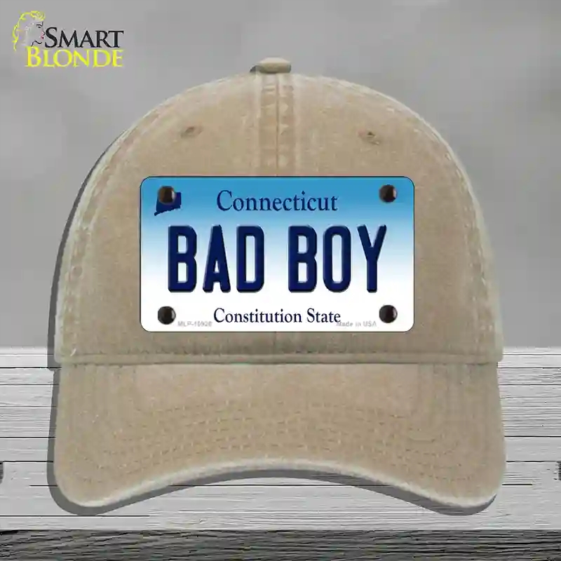 HAT09-MLP-10926 Bad Boy Connecticut Novelty License Plate Hat, Unconstructed Cotton - Khaki