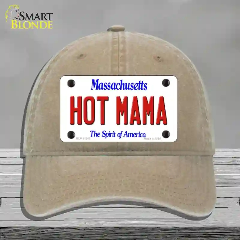 HAT09-MLP-11000 Hot Mama Massachusetts Novelty License Plate Hat, Unconstructed Cotton - Khaki