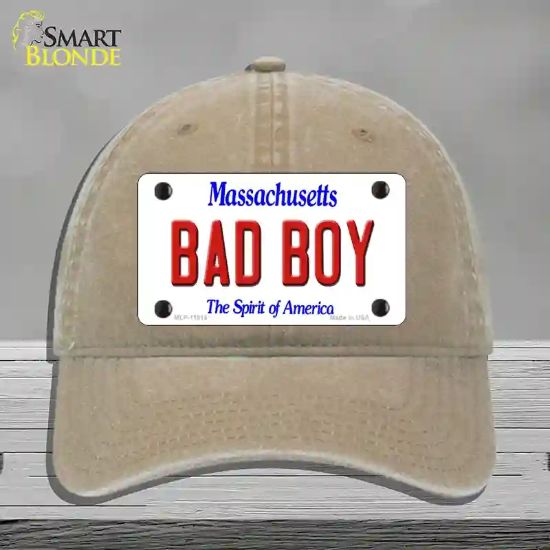 HAT09-MLP-11015 Bad Boy Massachusetts Novelty License Plate Hat, Unconstructed Cotton - Khaki