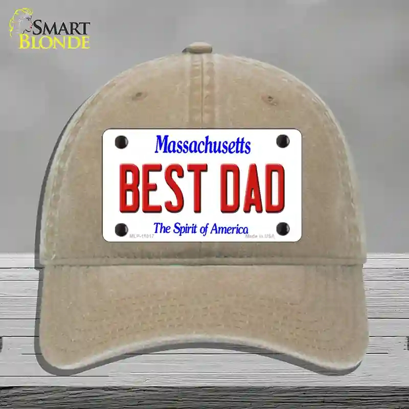 HAT09-MLP-11017 Best Dad Massachusetts Novelty License Plate Hat, Unconstructed Cotton - Khaki