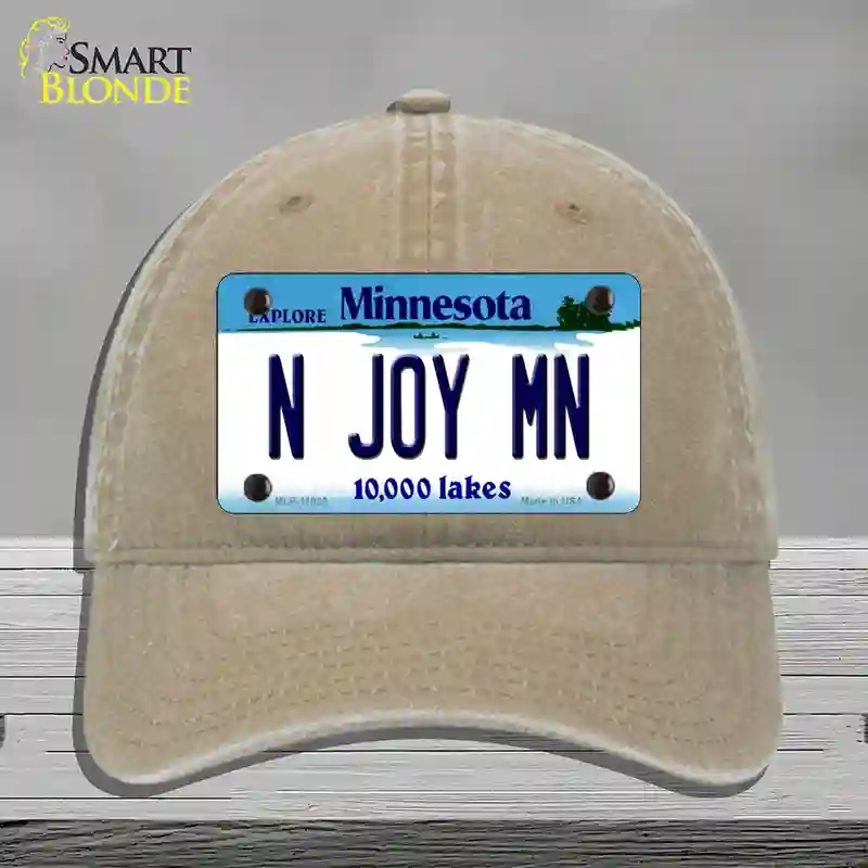HAT09-MLP-11035 N Joy MN Minnesota Novelty License Plate Hat, Unconstructed Cotton - Khaki