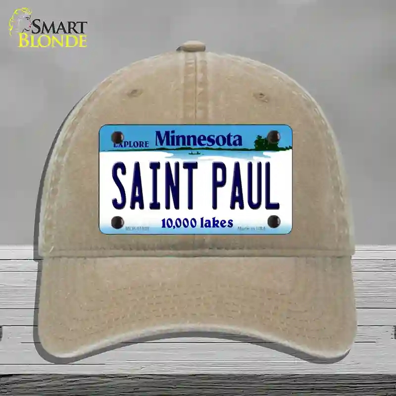 HAT09-MLP-11038 Saint Paul Minnesota State Novelty License Plate Hat, Unconstructed Cotton - Khaki