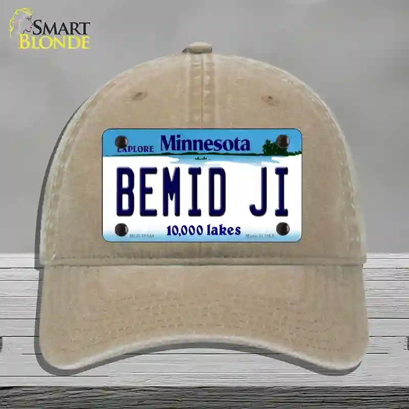 HAT09-MLP-11044 Bemid Ji Minnesota State Novelty License Plate Hat, Unconstructed Cotton - Khaki