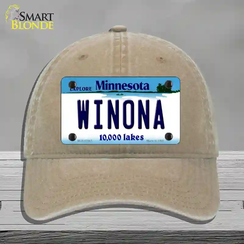 HAT09-MLP-11047 Winona Minnesota State Novelty License Plate Hat, Unconstructed Cotton - Khaki
