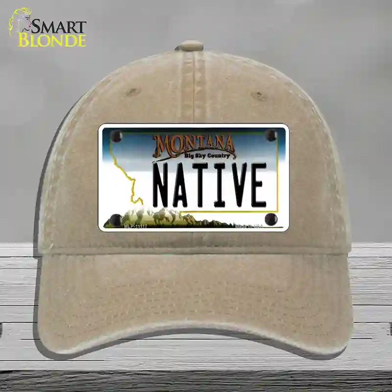 HAT09-MLP-11117 Native Montana State Novelty License Plate Hat, Unconstructed Cotton - Khaki