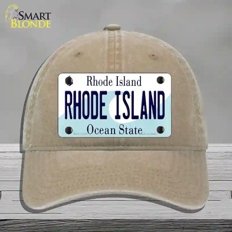 HAT09-MLP-11179 Rhode Island State Novelty License Plate Hat, Unconstructed Cotton - Khaki
