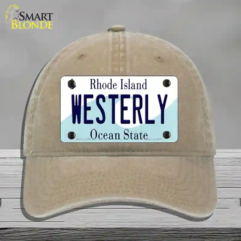 HAT09-MLP-11188 Westerly Rhode Island State Novelty License Plate Hat, Unconstructed Cotton - Khaki
