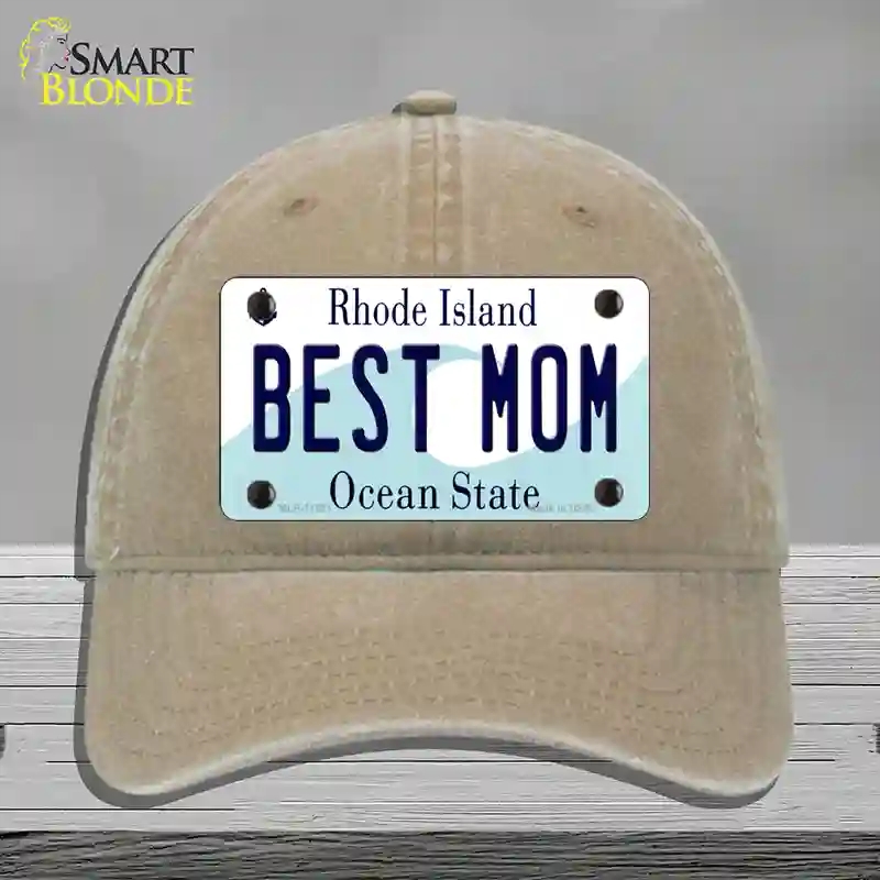 HAT09-MLP-11221 Best Mom Rhode Island State Novelty License Plate Hat, Unconstructed Cotton - Khaki