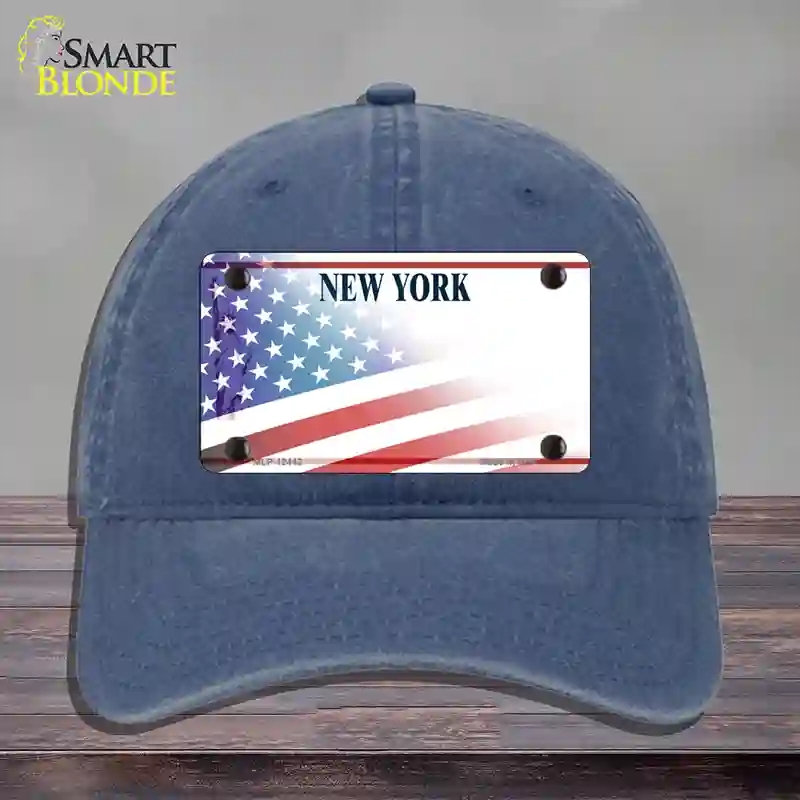 HAT11-MLP-12442   York Liberty American Flag Novelty License Plate Hat, Unconstructed Cotton - Navy