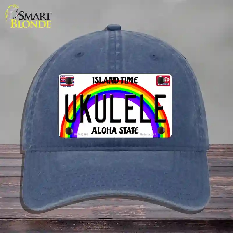 HAT11-MLP-12550 Ukulele Hawaii Novelty License Plate Hat, Unconstructed Cotton - Navy