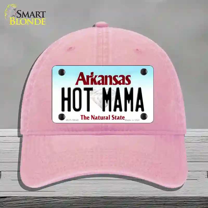 HAT12-MLP-10045 Hot Mama Arkansas Novelty License Plate Hat, Unconstructed Cotton - Pink