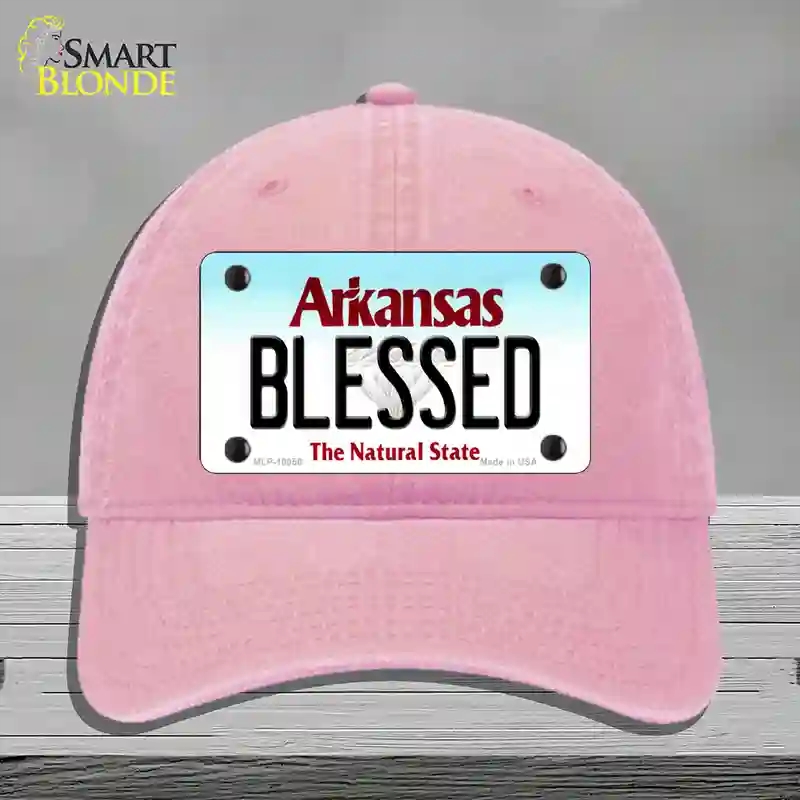 HAT12-MLP-10056 Blessed Arkansas Novelty License Plate Hat, Unconstructed Cotton - Pink
