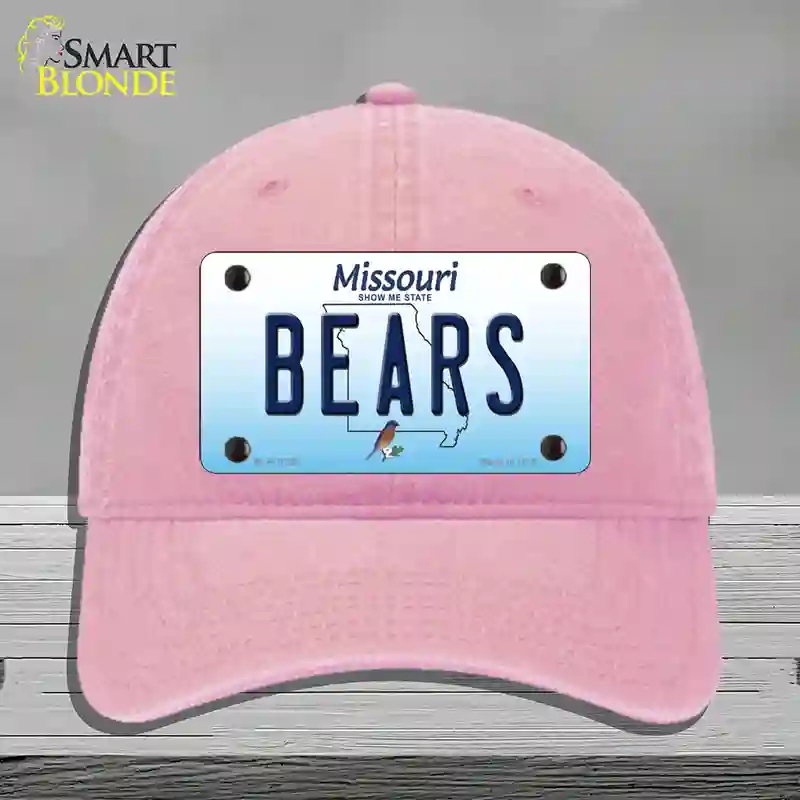 HAT12-MLP-10251 Bears Missouri Novelty License Plate Hat, Unconstructed Cotton - Pink