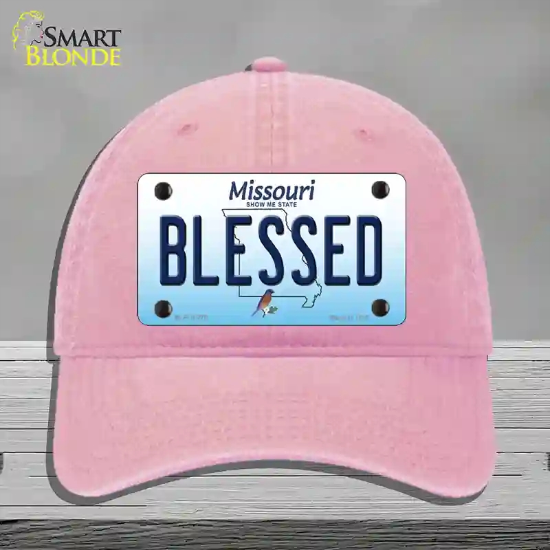HAT12-MLP-10270 Blessed Missouri Novelty License Plate Hat, Unconstructed Cotton - Pink