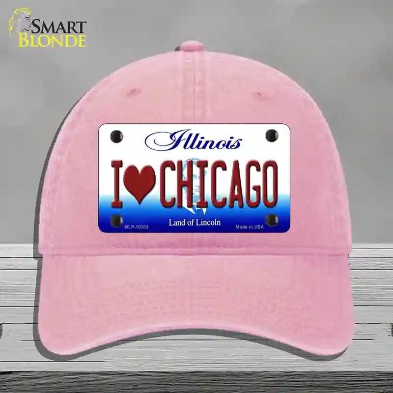 HAT12-MLP-10283 I Love Chicago Illinois Novelty License Plate Hat, Unconstructed Cotton - Pink