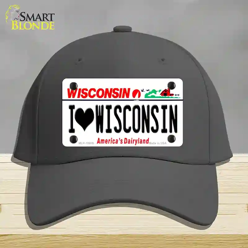HAT04-MLP-10609 I Love Wisconsin Novelty License Plate Hat, Cotton - Charcoal