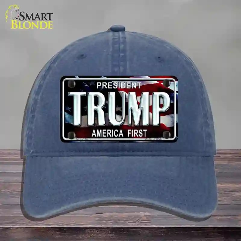 HAT11-MLP-11031 Trump America First Novelty License Plate Hat, Unconstructed Cotton - Navy