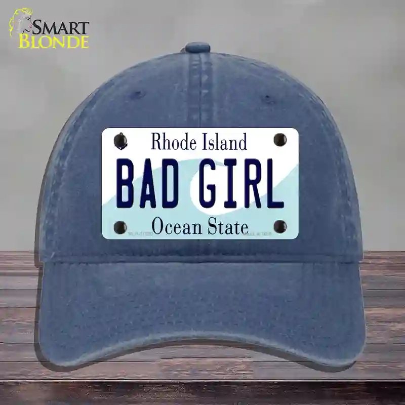 HAT11-MLP-11220 Bad Girl Rhode Island State Novelty License Plate Hat, Unconstructed Cotton - Navy