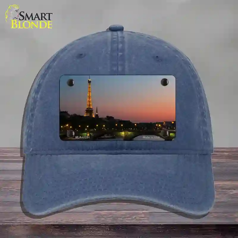 HAT11-MLP-11251 Eiffel Tower Night with River & Bridge Novelty License Plate Hat, Unconstructed Cotton - Navy