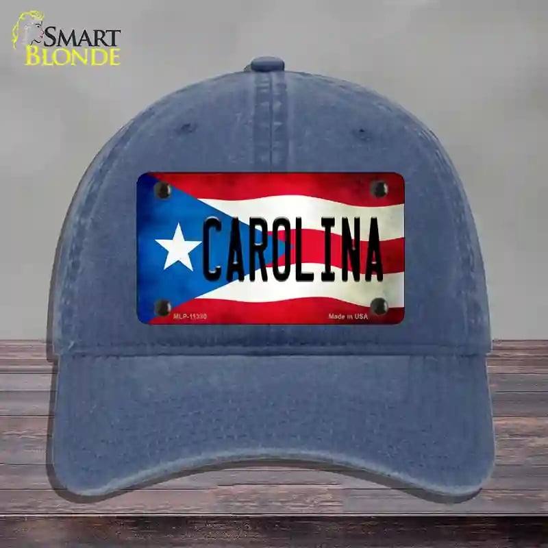 HAT11-MLP-11330 Carolina Puerto Rico Flag Novelty License Plate Hat, Unconstructed Cotton - Navy