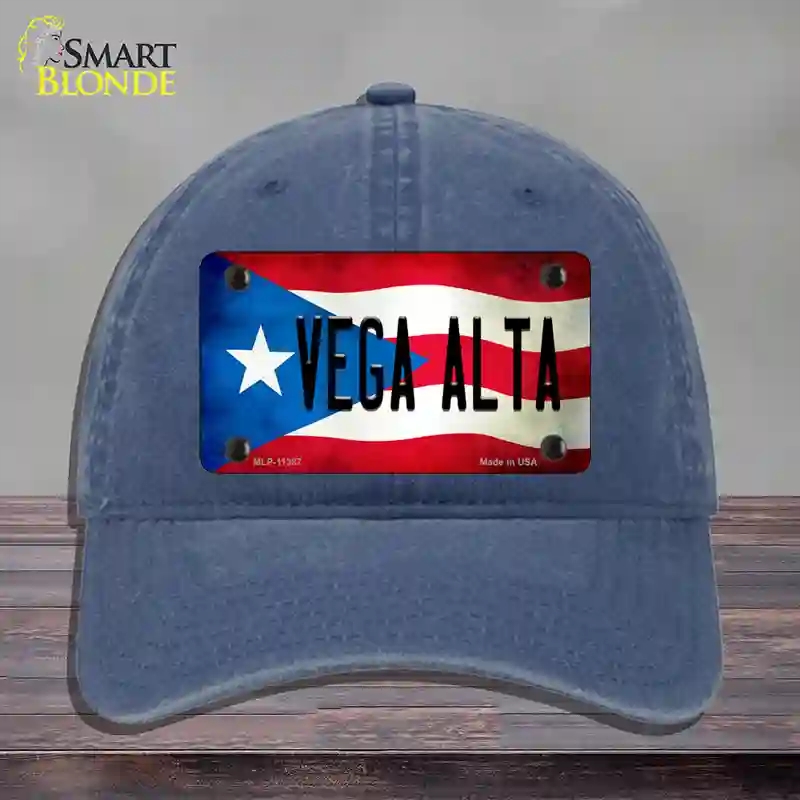 HAT11-MLP-11387 Vega Alta Puerto Rico Flag Novelty License Plate Hat, Unconstructed Cotton - Navy