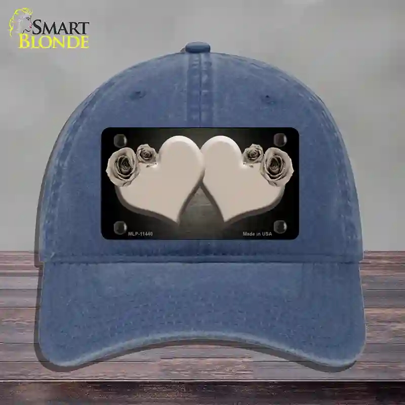 HAT11-MLP-11440 Hearts Over Roses in Tan Novelty License Plate Hat, Unconstructed Cotton - Navy