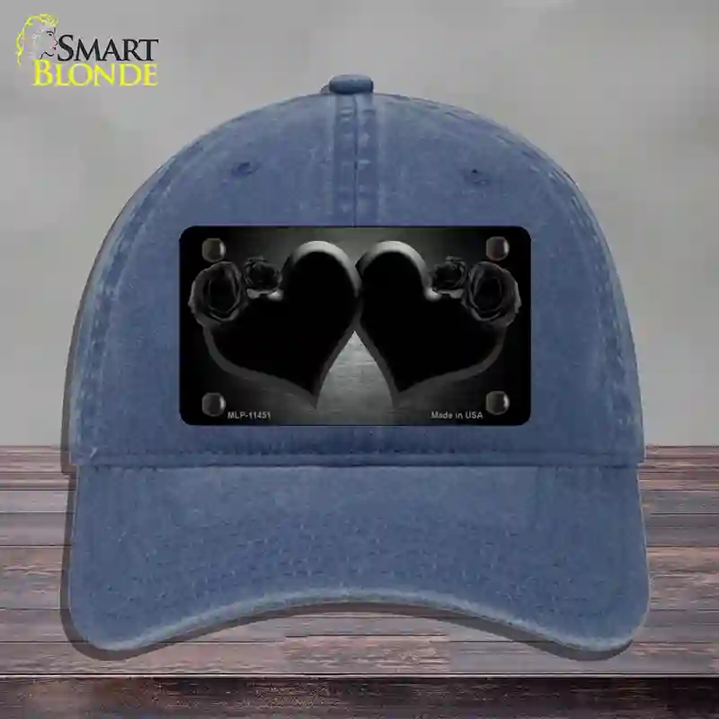 HAT11-MLP-11451 Hearts Over Roses in Black Novelty License Plate Hat, Unconstructed Cotton - Navy