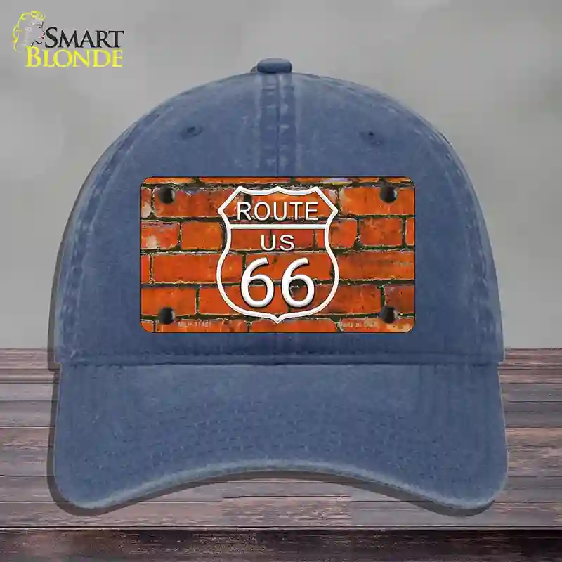 HAT11-MLP-11461 Route 66 Orange Brick Wall Novelty License Plate Hat, Unconstructed Cotton - Navy