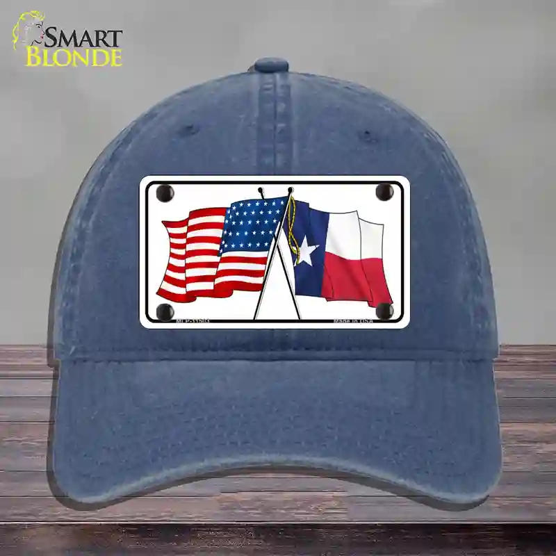HAT11-MLP-11503 Texas Crossed US Flag Novelty License Plate Hat, Unconstructed Cotton - Navy
