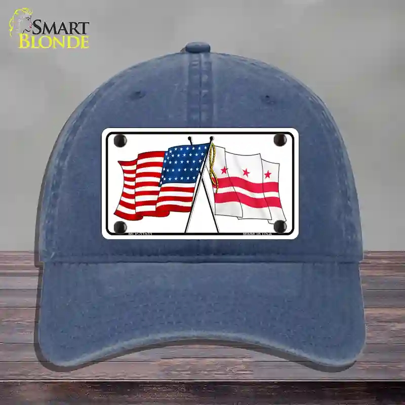 HAT11-MLP-11511 Washington DC Crossed US Flag Novelty License Plate Hat, Unconstructed Cotton - Navy