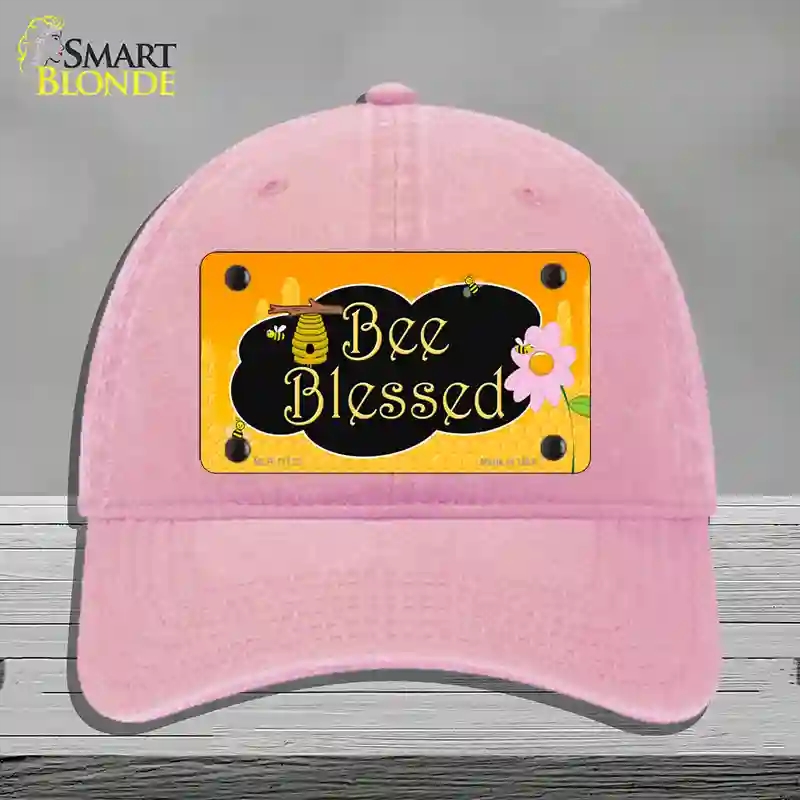 HAT12-MLP-11722 Bee Blessed Honey Hive Novelty License Plate Hat, Unconstructed Cotton - Pink