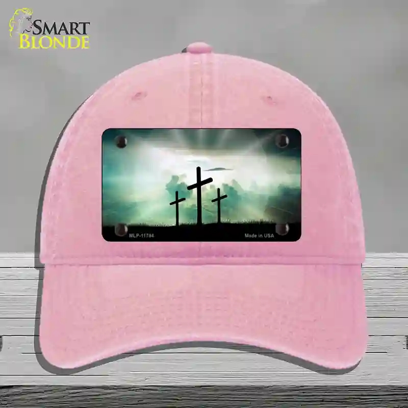 HAT12-MLP-11794 Crosses in the Sun Blue Novelty License Plate Hat, Unconstructed Cotton - Pink