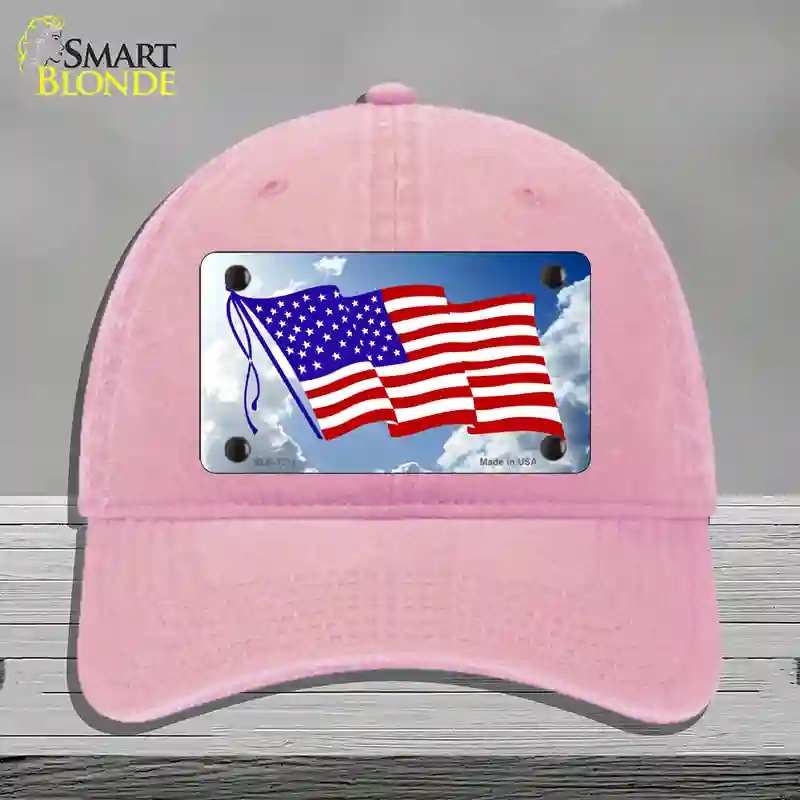 HAT12-MLP-1211 American Flag Cloud Novelty License Plate Hat, Unconstructed Cotton - Pink
