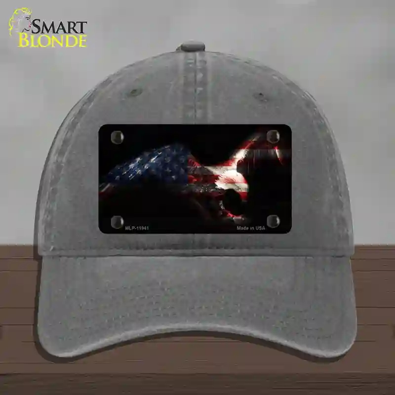 HAT08-MLP-11941 Eagle American Flag Novelty License Plate Hat, Unconstructed Cotton - Charcoal