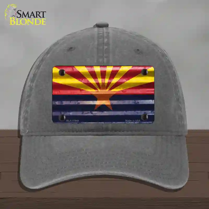HAT08-MLP-11944 Arizona Corrugated Flag Novelty License Plate Hat, Unconstructed Cotton - Charcoal