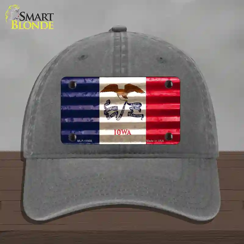 HAT08-MLP-11956 Iowa Corrugated Flag Novelty License Plate Hat, Unconstructed Cotton - Charcoal