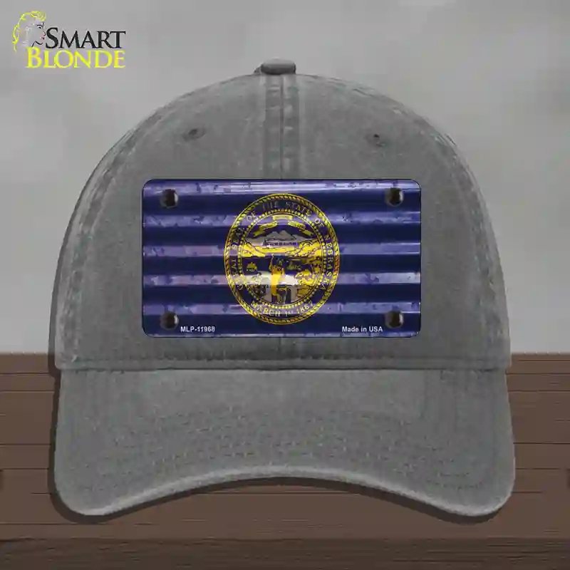 HAT08-MLP-11968 Nebraska Corrugated Flag Novelty License Plate Hat, Unconstructed Cotton - Charcoal