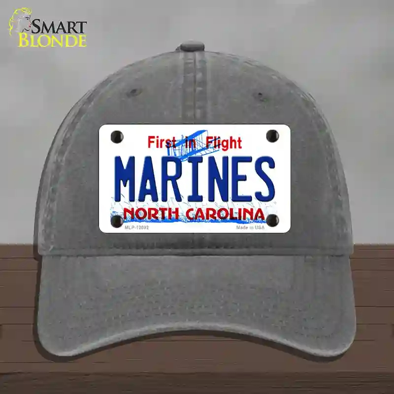HAT08-MLP-12092 Marines North Carolina State Novelty License Plate Hat, Unconstructed Cotton - Charcoal