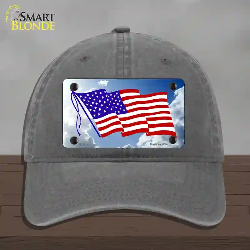 HAT08-MLP-1211 American Flag Cloud Novelty License Plate Hat, Unconstructed Cotton - Charcoal