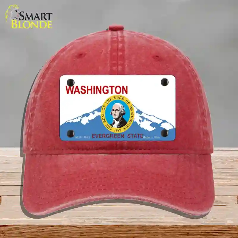 HAT13-MLP-11683 Washington Seal & State Novelty License Plate Hat, Unconstructed Cotton - Red